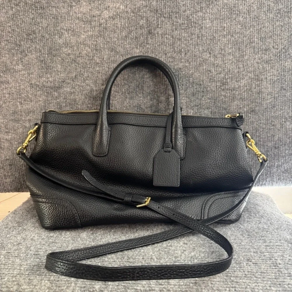 Lauren Ralph Lauren Black Pebbled Leather Satchel Crossbody Bag Gold Hardware
